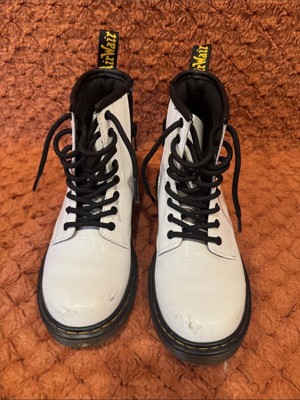 White Lace-Up Doc Martin Air Walk Boots with Black Trim